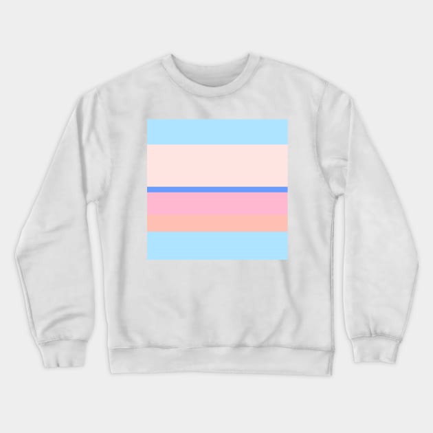 A supreme commixture of Powder Blue, Cornflower Blue, Little Girl Pink, Very Light Pink and Melon stripes. Crewneck Sweatshirt by Sociable Stripes